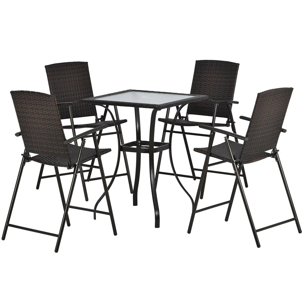 2 Pieces Outdoor Bistro Set with Umbrella Hole, 4 Foldable Chair, Brown K785917