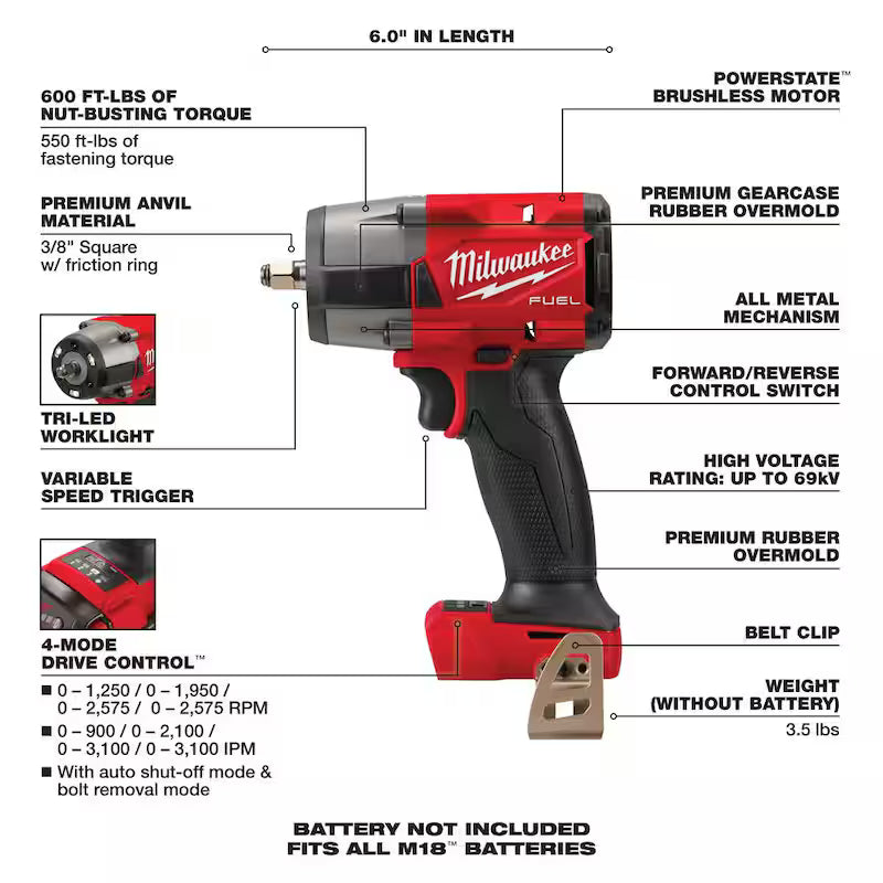 18V Brushless Cordless 3/8 in. Impact Wrench with Friction Ring X488