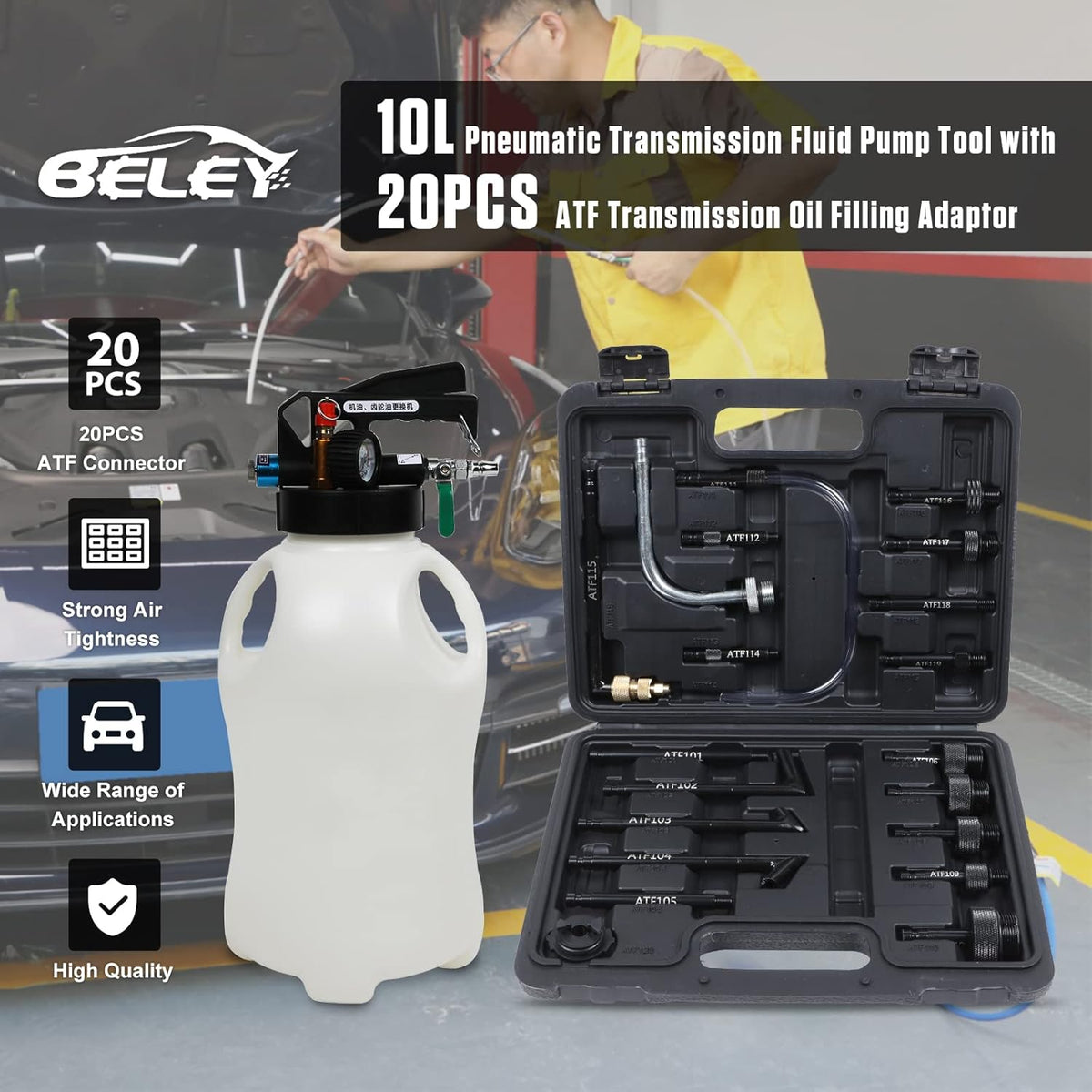 10L Manual Automatic Transmission Fluid Refill Pump Set with 20 PCS Adapters E17364