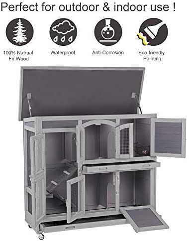 2 Story Small Animal Hutch with Feeder, Ramp and Slide Out Tray Z536700