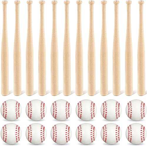 24 Pcs 8" Unfinished Wood Mini Baseball Bats 2" Foam Baseballs U235167