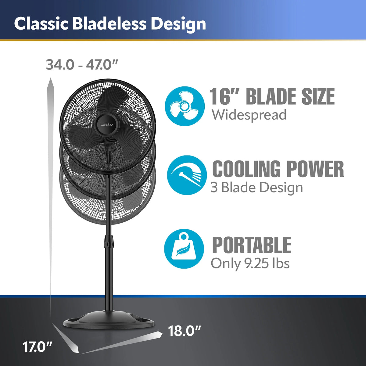 16" Oscillating Adjustable Pedestal Fan with 3-Speeds, 47" H, Black E963978
