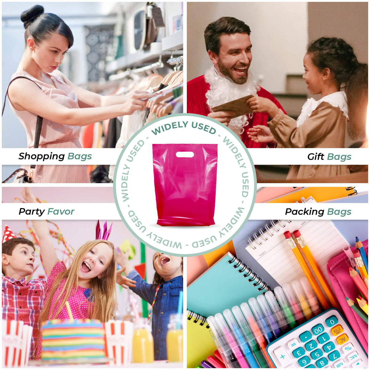 12" x 15" 1.25 mil Pink Glossy Plastic Retail Bags 1000 Pack W830