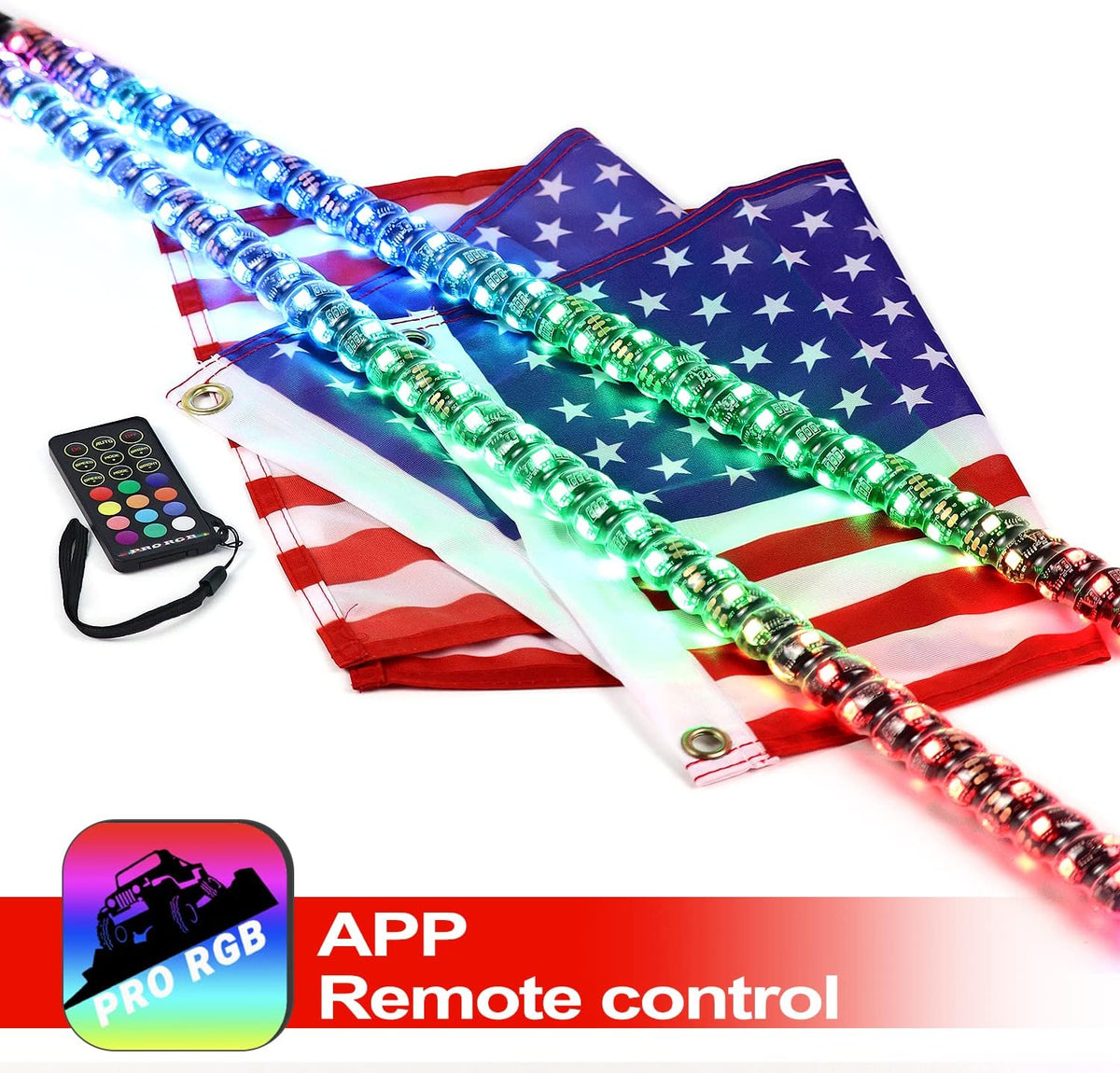 2 Pack Lighted Whips with Remote and App Control R137789