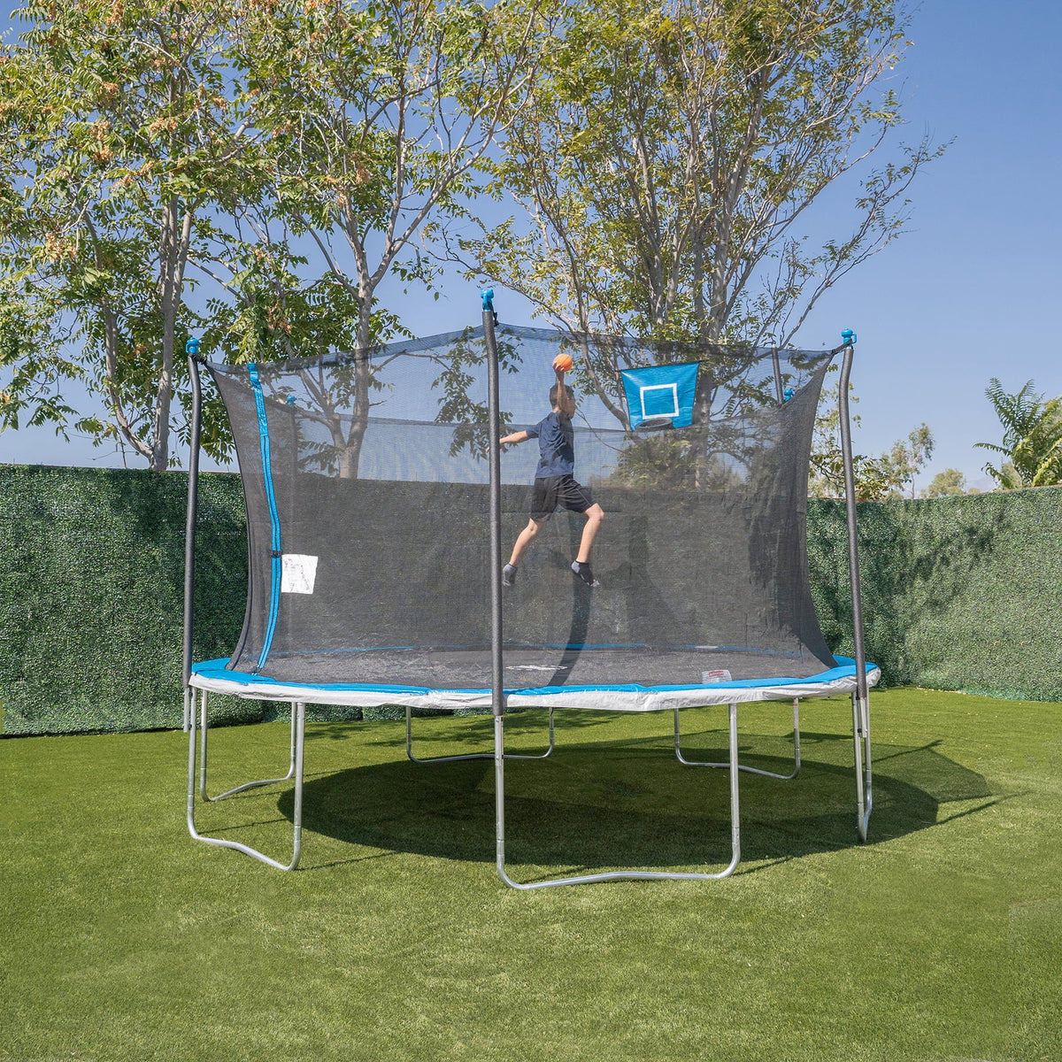 14ft Trampoline and Enclosure with Basketball Hoop T38684