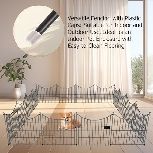 10 Panels Rustproof Metal Garden Fence with Ground Stakes J452019