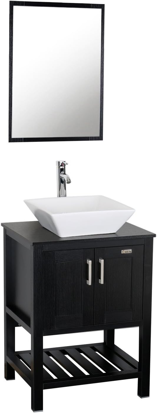24'' Modern Bathroom Vanity and Sink Combo with White Ceramic Vessel Sink and Chrome Brass Faucet X40042