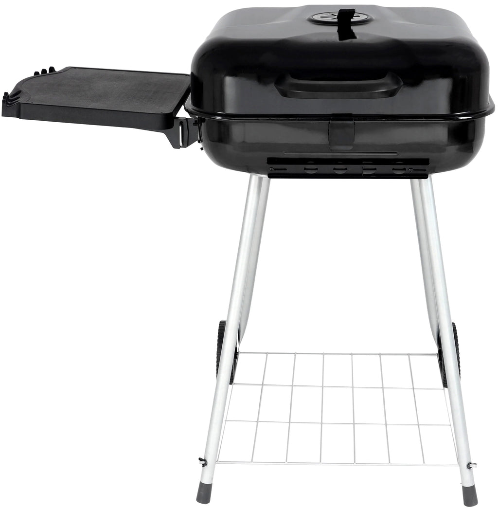 22 Square Steel Charcoal Grill with Foldable Side Shelf, Black M559014