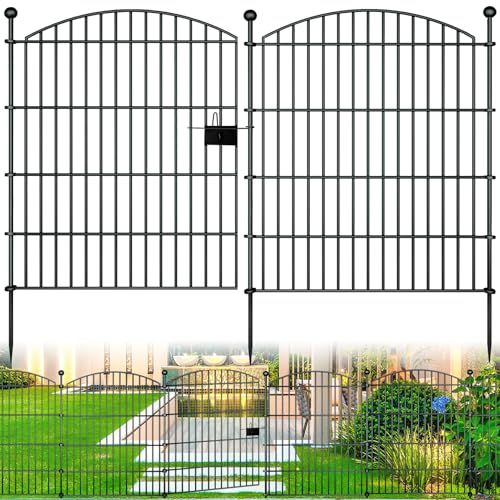10 Panels Rustproof Metal Garden Fence with Ground Stakes J452019