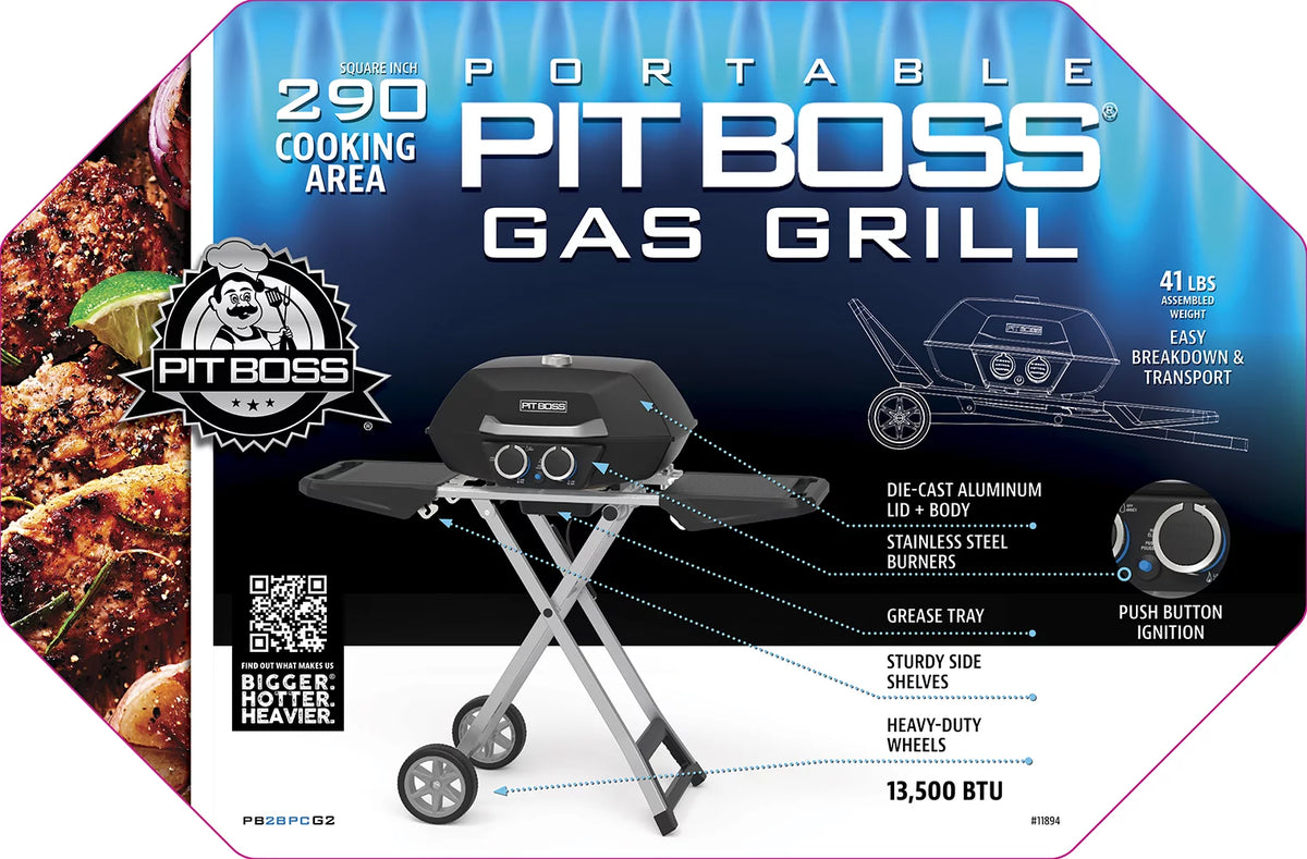 2 Burner Portable Gas Grill with Collapsible Cart W1686