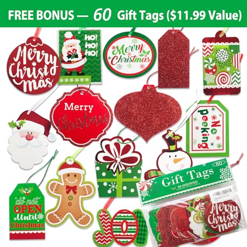 24 Christmas Gift Paper Bags Bulk with Handles and 60 Count Christmas Gift Tags L211513