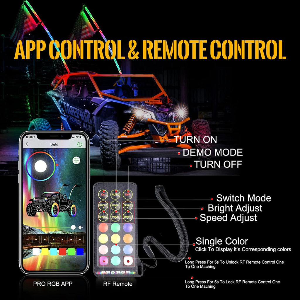 2 Pack Lighted Whips with Remote and App Control R137789