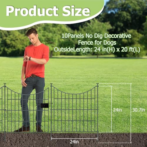 10 Panels Rustproof Metal Garden Fence with Ground Stakes J452019