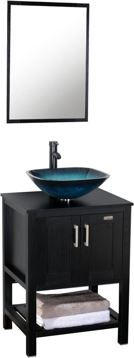 24'' Modern Bathroom Vanity and Sink Combo with White Ceramic Vessel Sink and Chrome Brass Faucet X40042