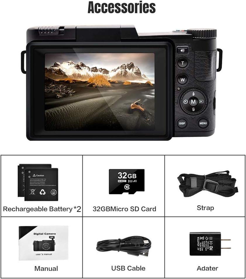 2.7K 30MP Full HD Digital Camera with Retractable Flash and 3 Inch Flip Screen L6311