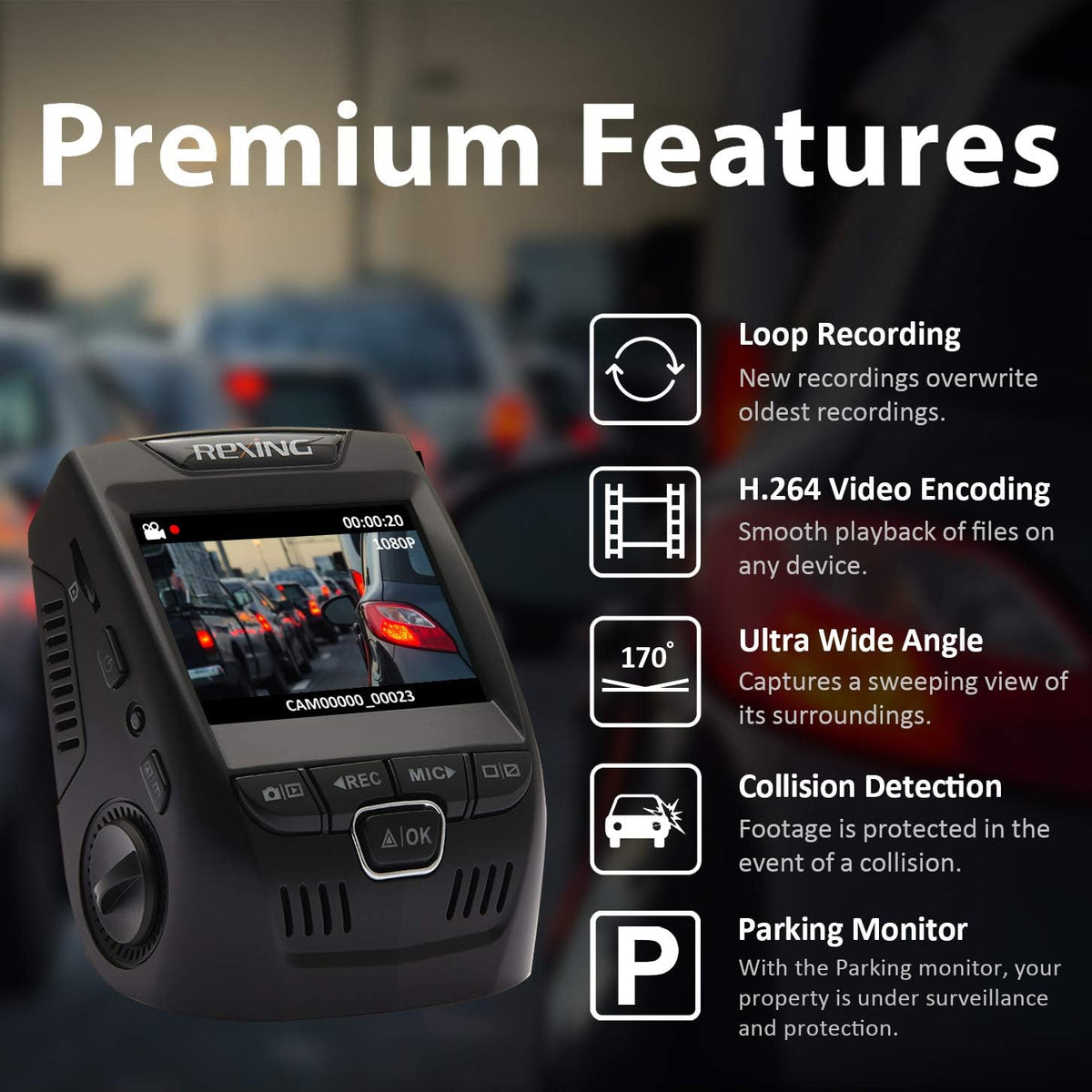 2.4 LCD Screen 170° Wide Angle Dash Cam, Pack of 2 K589