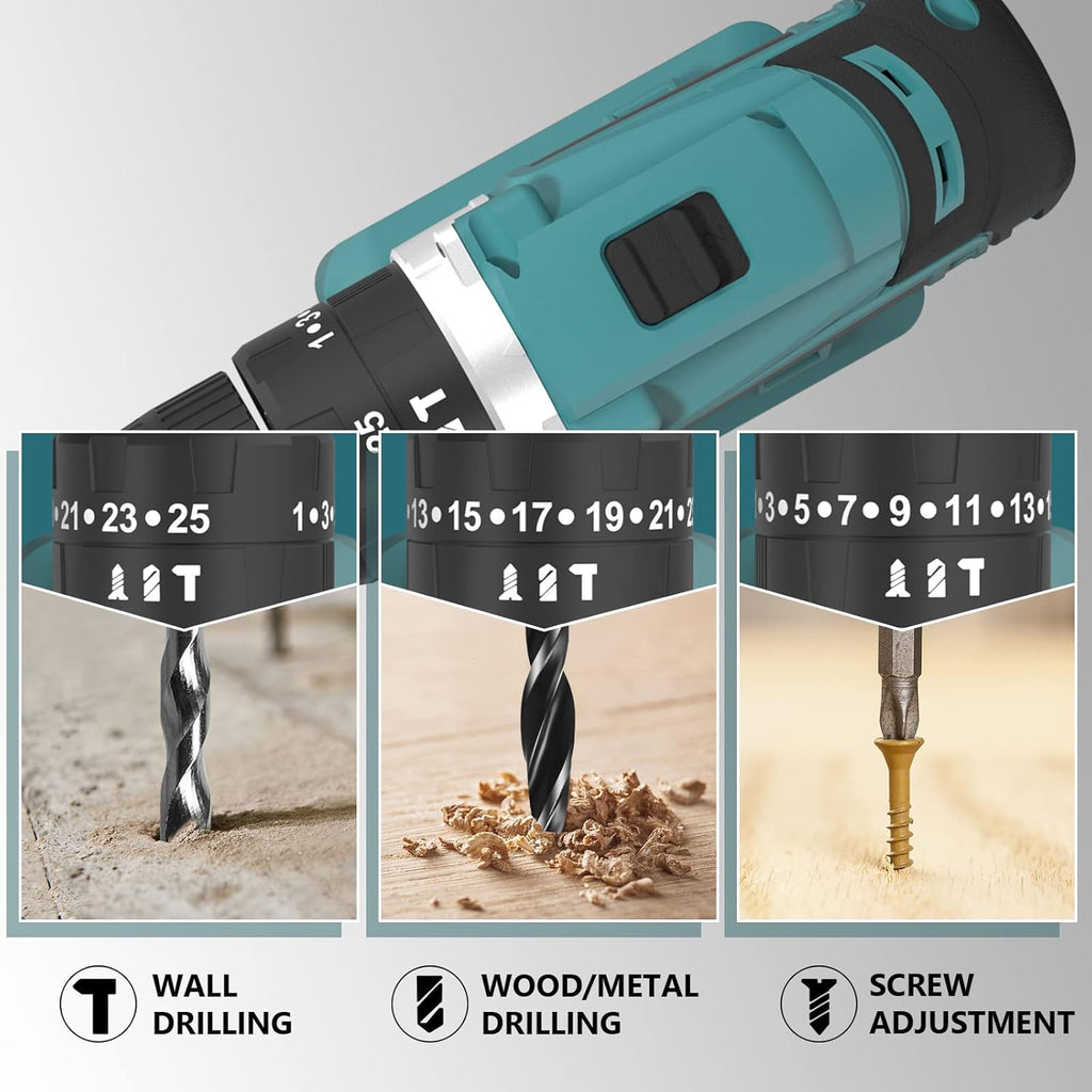 21V MAX Cordless Impact Drill with 24pcs Drill Bit Combo Set and Tool Case D844