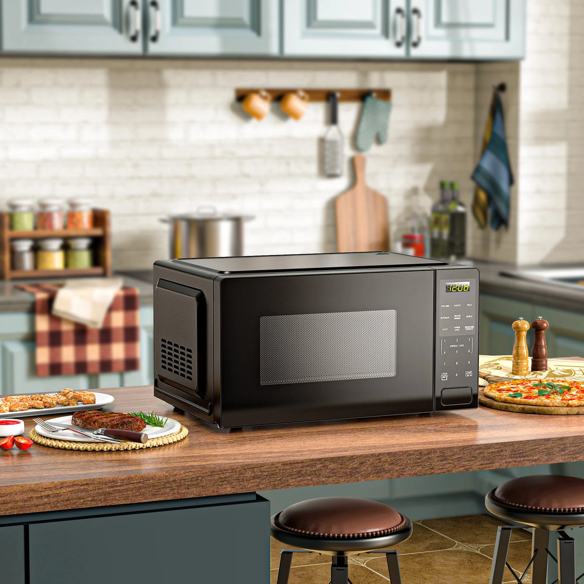 1.1 Cu ft 1000 Watts Black Countertop Microwave Oven S7430