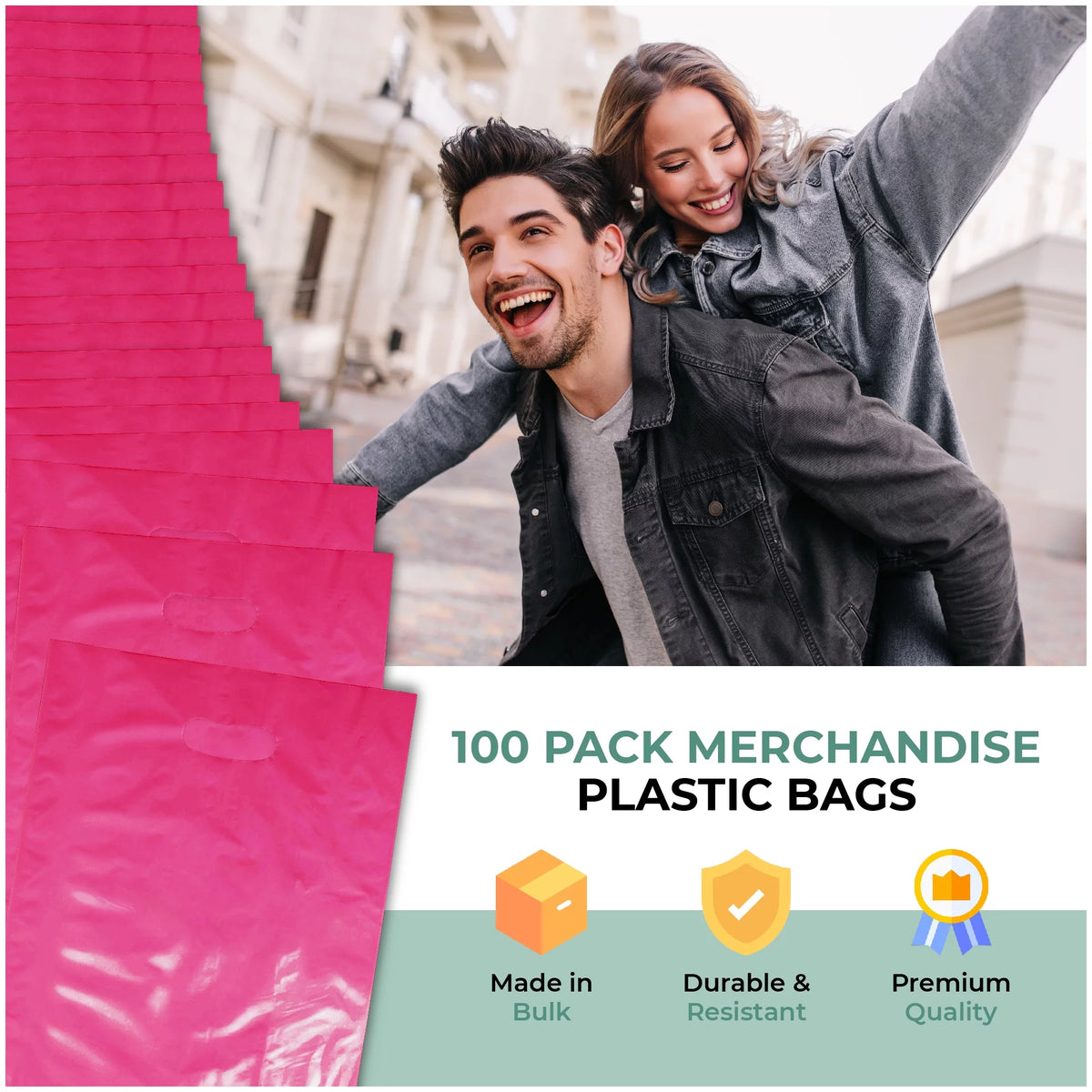 12" x 15" 1.25 mil Pink Glossy Plastic Retail Bags 1000 Pack W830