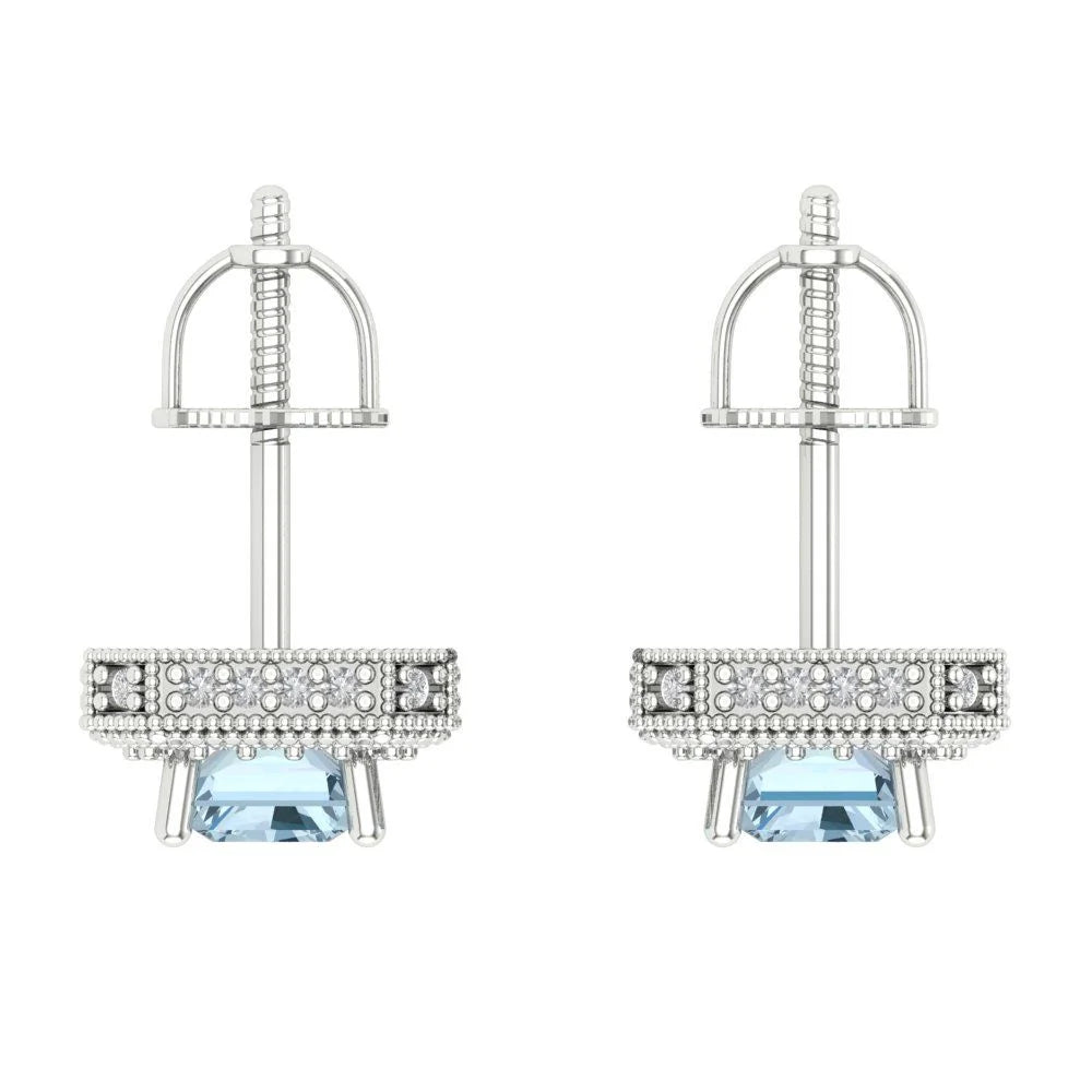 18K White Gold Emerald Cut Halo Stud Earrings U843127
