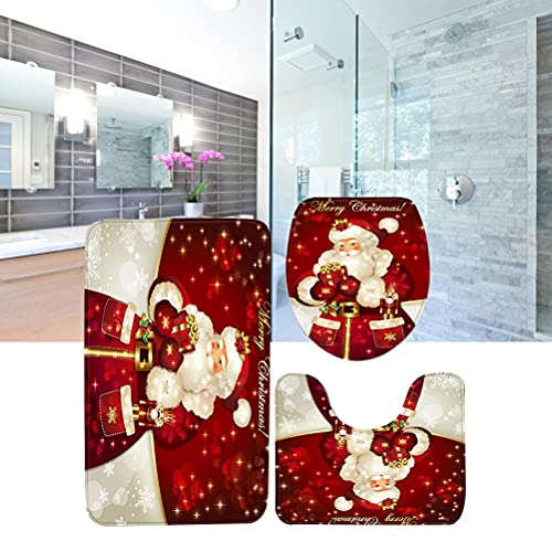3Pcs Christmas Bathroom Decor Set with Toilet Seat Cover and U Shaped Toilet Rugs R619