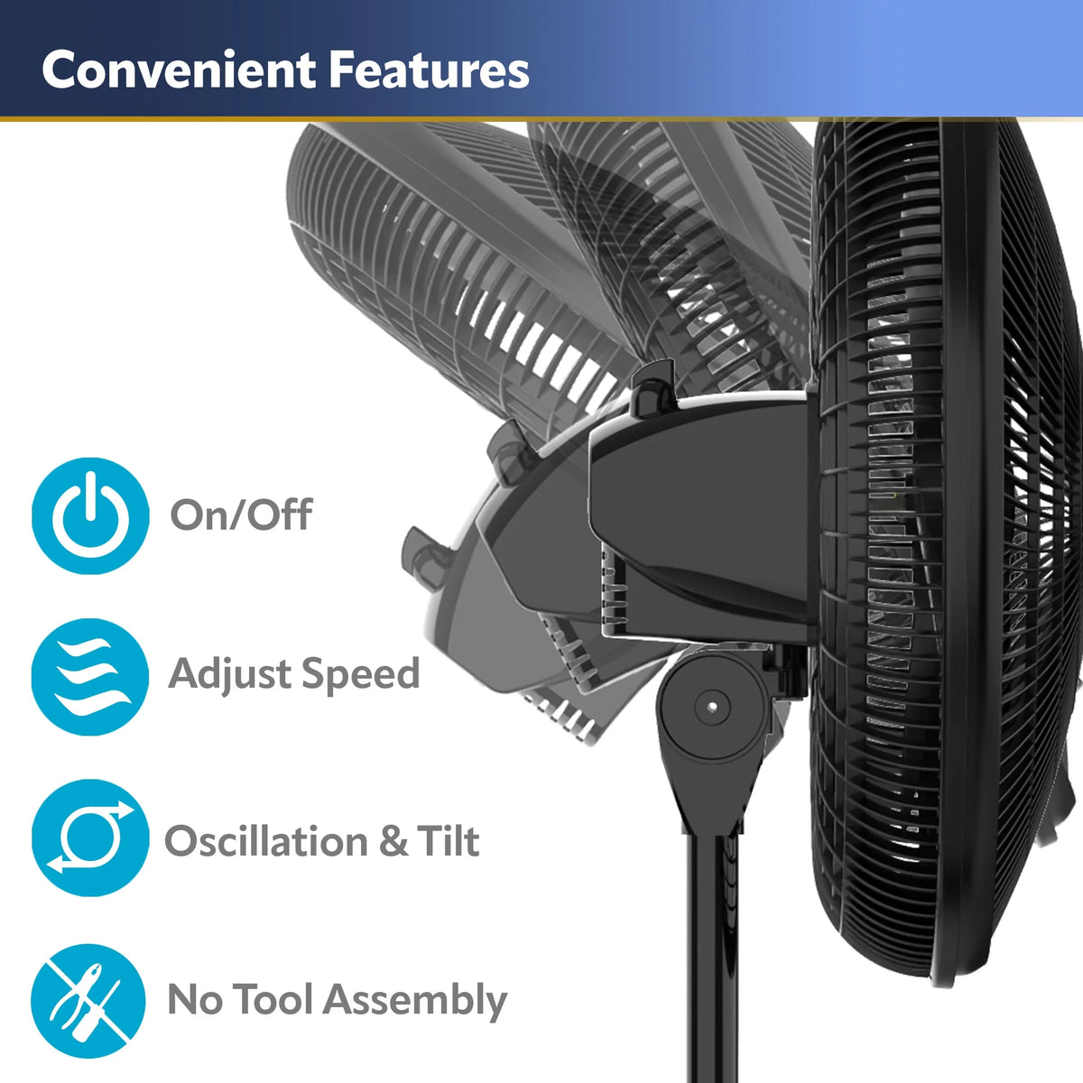16" Oscillating Adjustable Pedestal Fan with 3-Speeds, 47" H, Black E963978