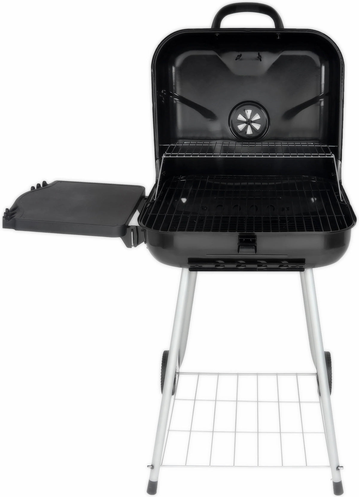 22 Square Steel Charcoal Grill with Foldable Side Shelf, Black M559014
