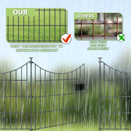 10 Panels Rustproof Metal Garden Fence with Ground Stakes J452019
