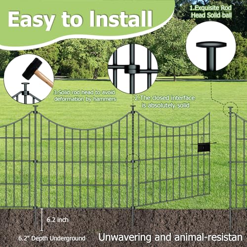 10 Panels Rustproof Metal Garden Fence with Ground Stakes J452019