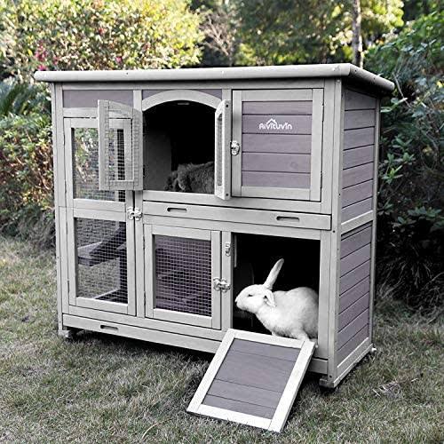 2 Story Small Animal Hutch with Feeder, Ramp and Slide Out Tray Z536700